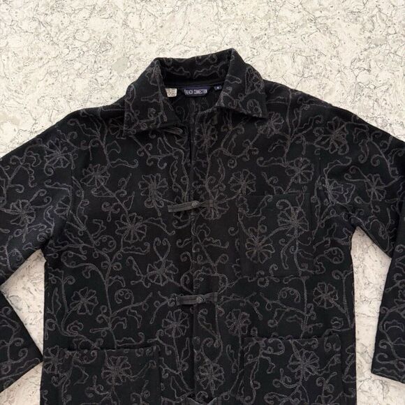 Vintage 90s Shacket Wool Embroidery Top Jacket Size 4 S/M Black goth whimsy - Picture 10 of 13